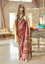 Monjolika Fashion Georgette Classic Saree with Fancy Work for Ceremonial in Rust | Grocsy