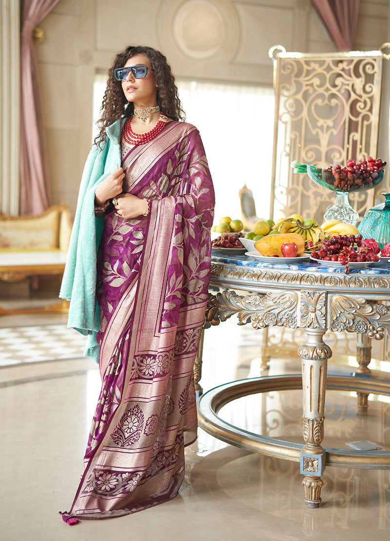 Monjolika Fashion Georgette Classic Saree with Fancy Work for Ceremonial in Purple | Grocsy