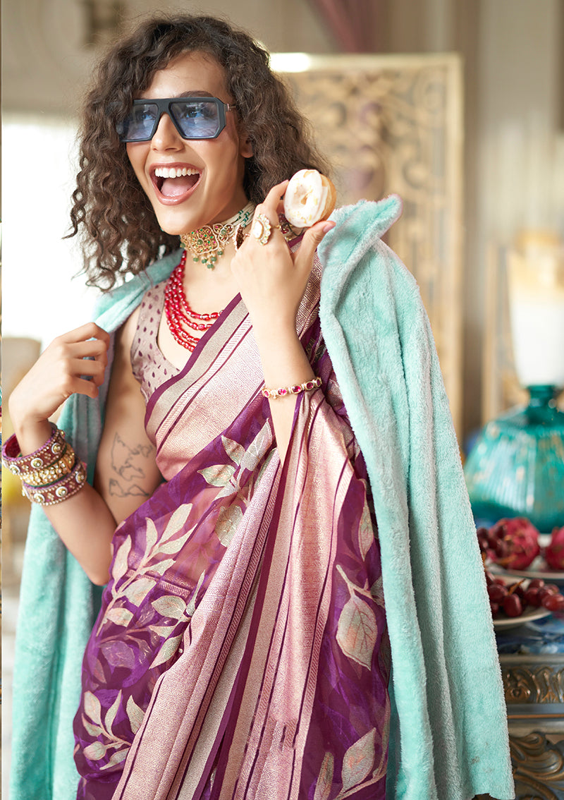 Monjolika Fashion Georgette Classic Saree with Fancy Work for Ceremonial in Purple | Grocsy