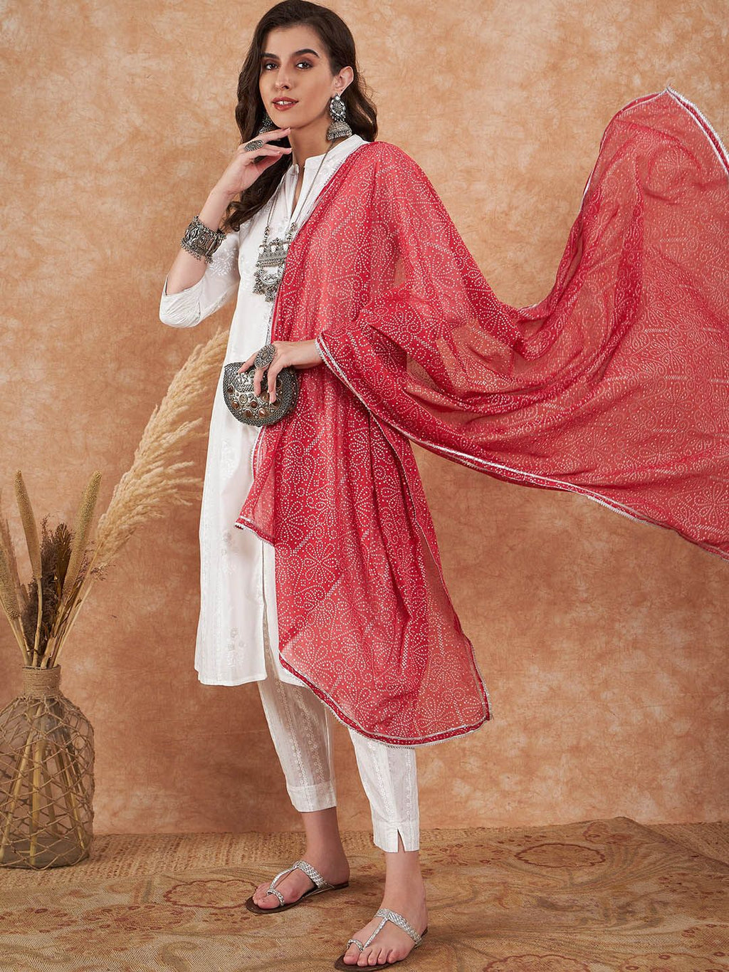 Sangria Floral Printed Pure Cotton A-Line Kurta With Trouser & Dupatta | Grocsy