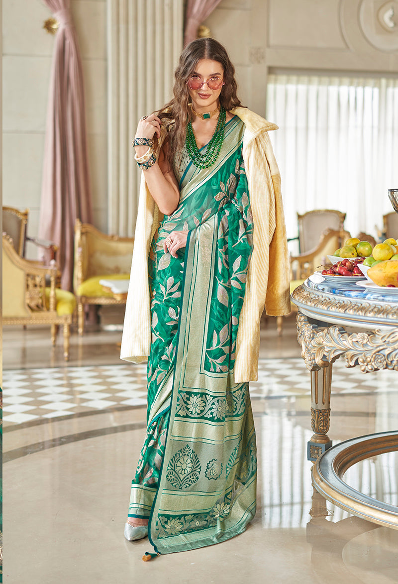 Monjolika Fashion Georgette Classic Saree with Fancy Work for Ceremonial in Sea Green | Grocsy