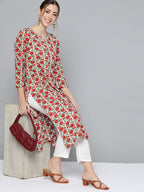 HERE&NOW Women Red & Green Floral Print Kurta | Grocsy