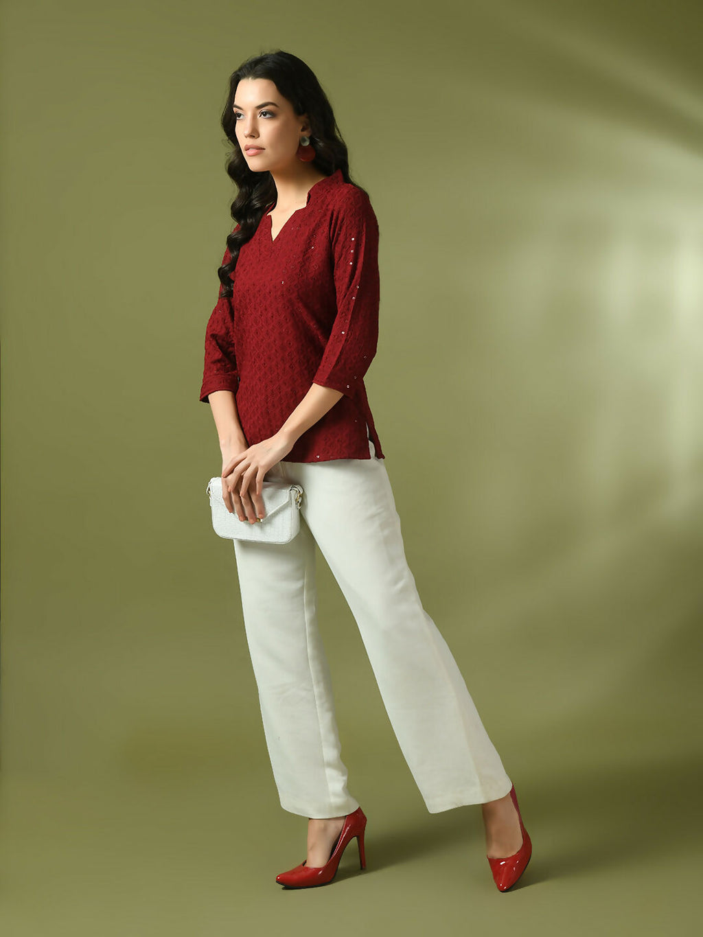 Myshka Women's Maroon Embellished Cotton Regular Party Tunic | Grocsy