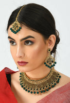Mominos Fashion Johar Kamal Traditional Rajwadi Design Heavy Golden/Green Color Necklace Set | Grocsy