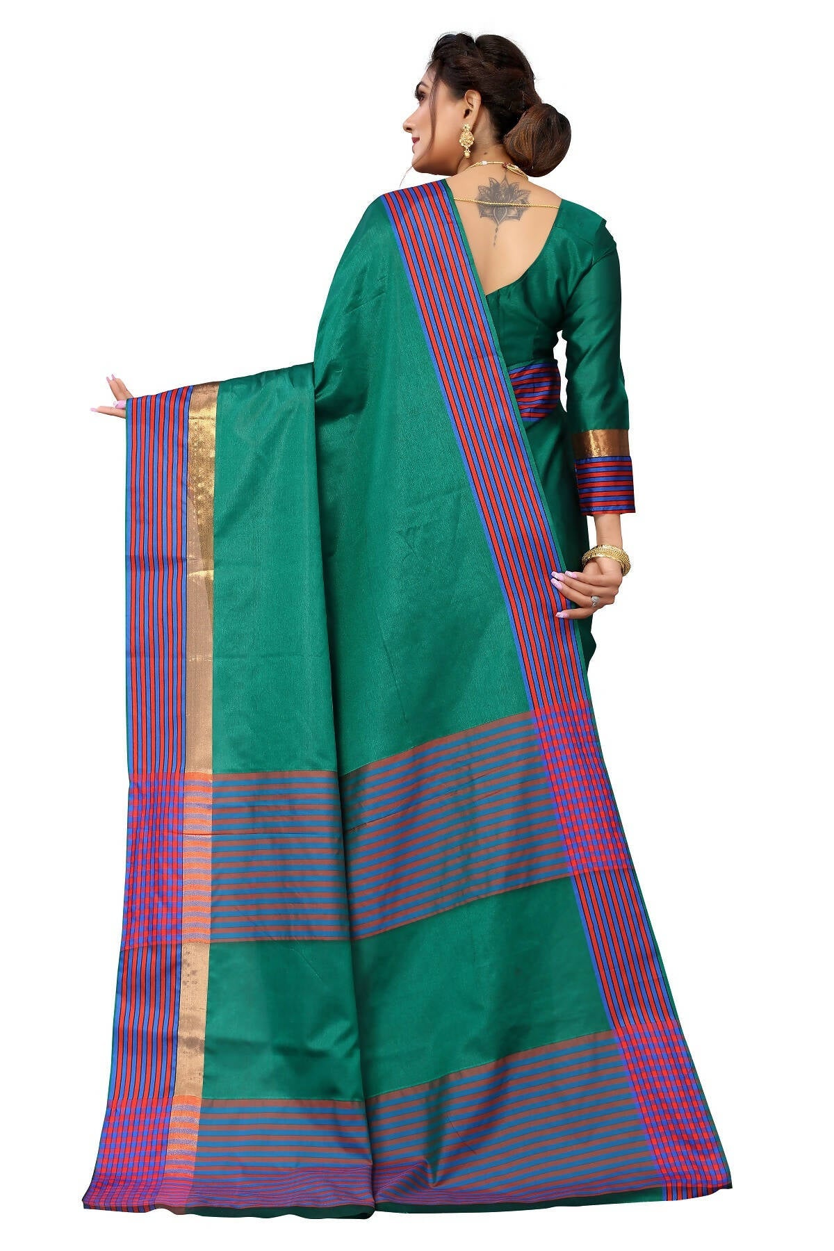 Vamika Ethnic Fire Green Cotton Silk Saree | Grocsy