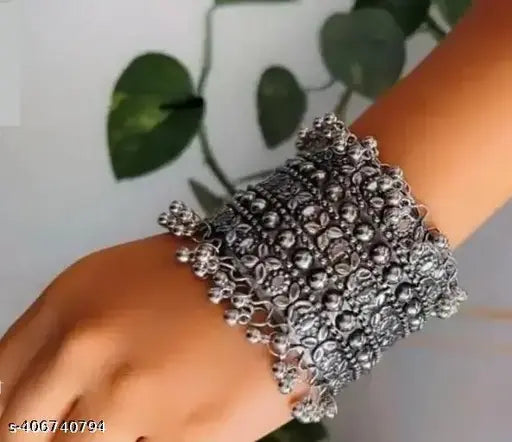 Tehzeeb Creations Women Silver Colour Oxidised Bangle With Ghungroo Style T | Grocsy