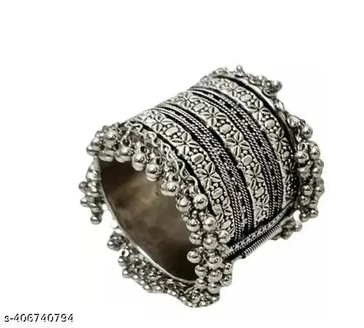 Tehzeeb Creations Women Silver Colour Oxidised Bangle With Ghungroo Style T | Grocsy