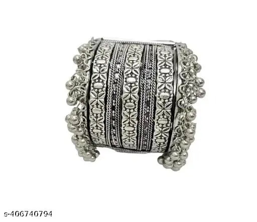 Tehzeeb Creations Women Silver Colour Oxidised Bangle With Ghungroo Style T | Grocsy