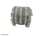 Tehzeeb Creations Women Silver Colour Oxidised Bangle With Ghungroo Style T | Grocsy