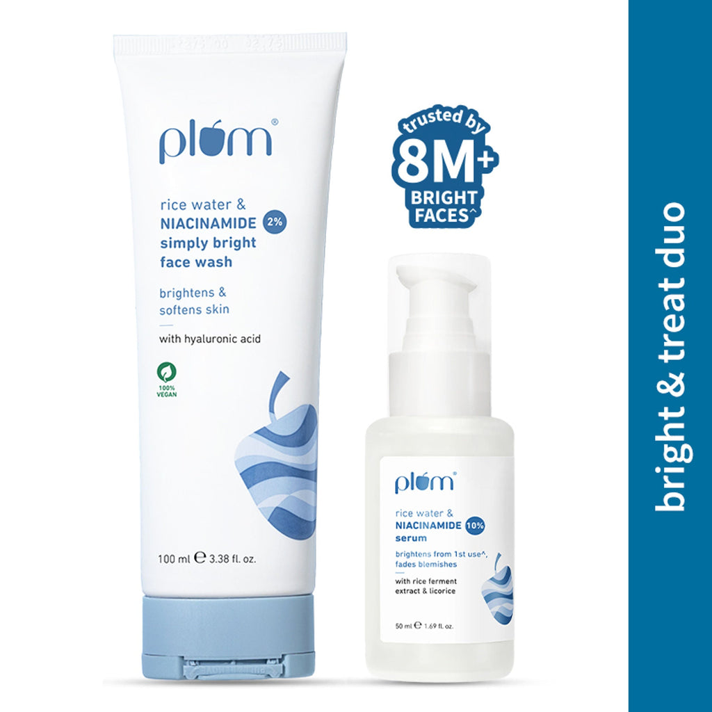Plum Niacinamide Facewash and Face Serum Combo for Brightening Skin Fades Blemishes & Hydrates | Grocsy