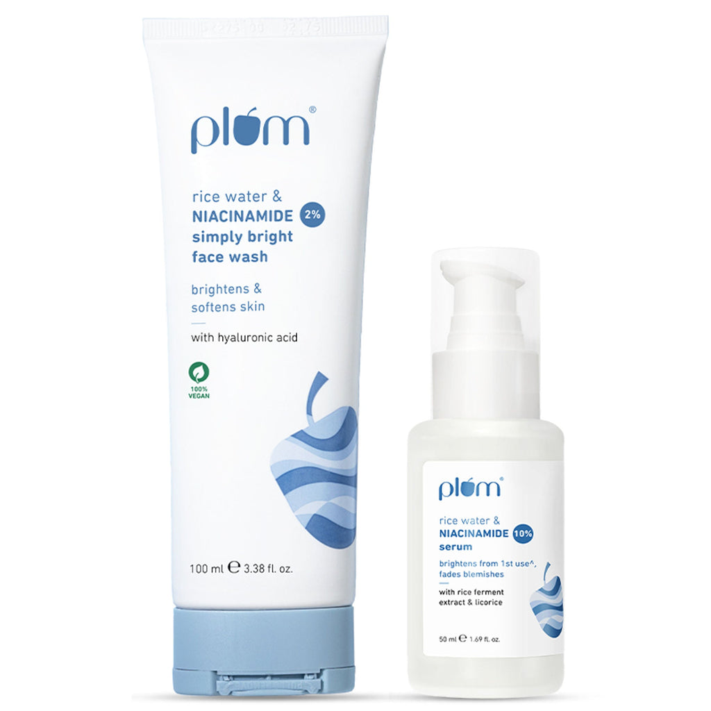 Plum Niacinamide Facewash and Face Serum Combo for Brightening Skin Fades Blemishes & Hydrates | Grocsy