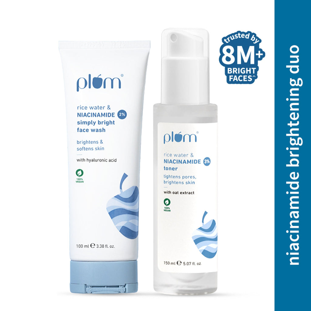 Plum Bestselling Niacinamide Facewash And Toner Combo Tightens Pore, Brightens Skin, Fades Blemishes | Grocsy