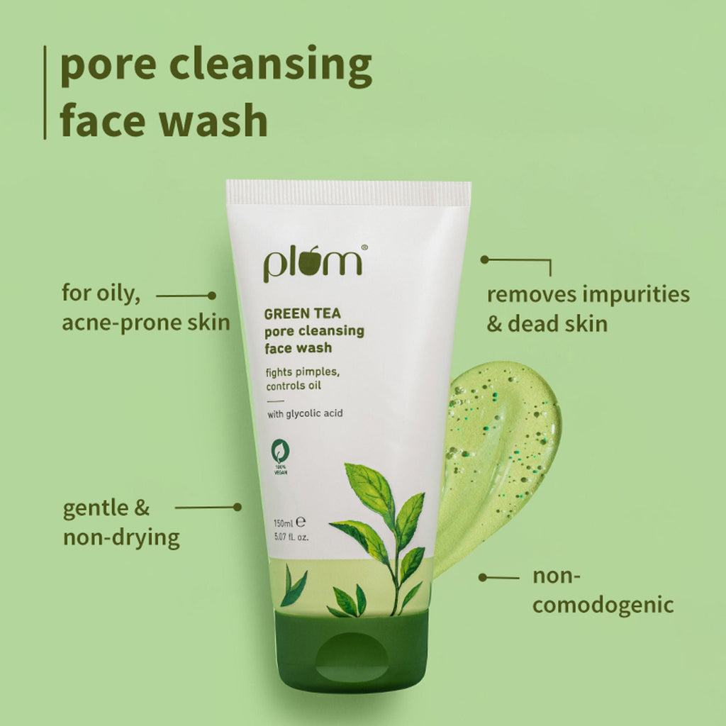 Plum Green Tea Face Wash, Serum And Moisturizer Trio With SPF 50 PA+++ For Acne Prone & Oily Skin | Grocsy