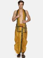 Sethukrishna Men Yellow Solid Readymade Dhoti Pants With Angavastram | Grocsy