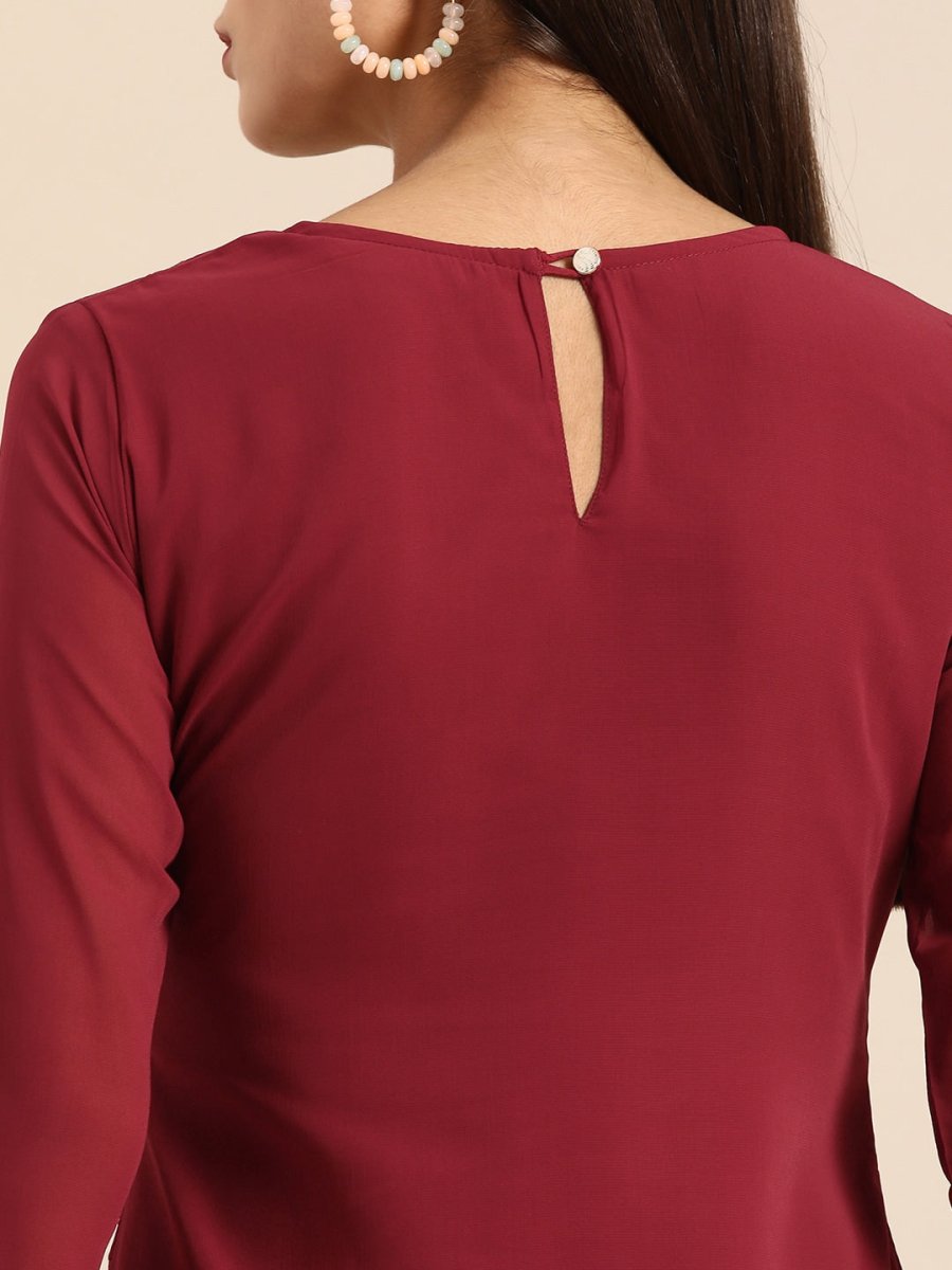 All About You Women Maroon Ethnic Motifs Embroidered Chikankari Kurta with Palazzos | Grocsy