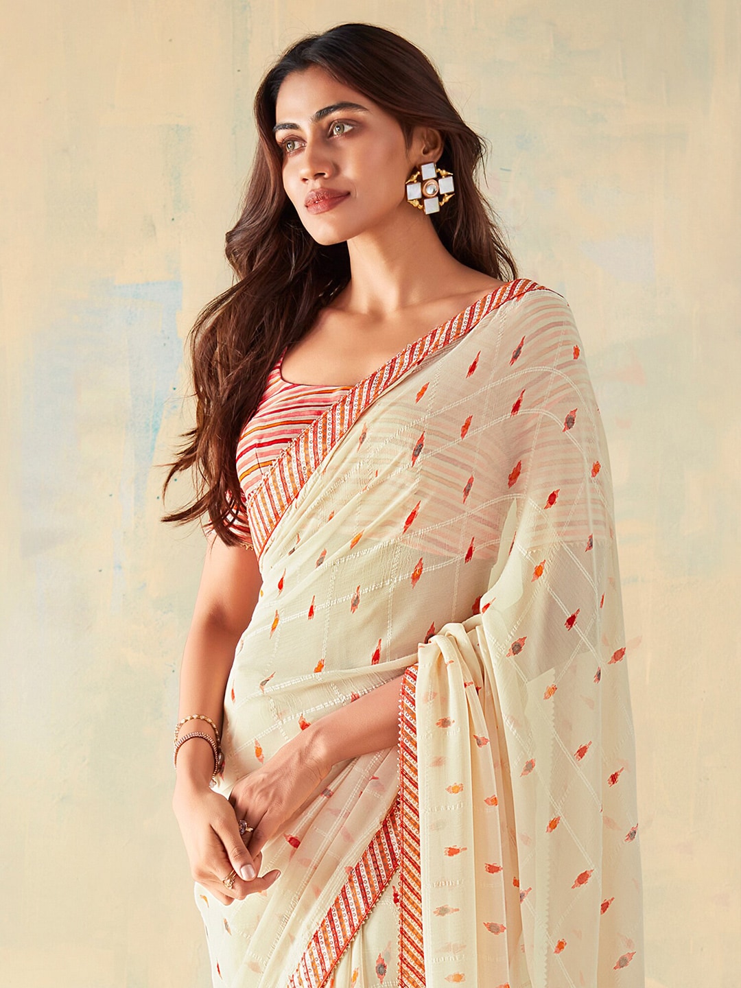 Saree Mall Geometric Printed Gotta Patti Pure Georgette Sarees | Grocsy