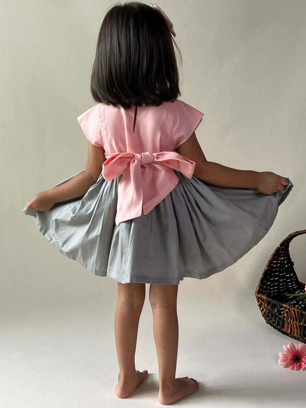 ArthLife Peach And Grey Unicorn Embroidered Dress | Grocsy