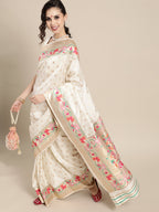 Saree Mall Off White & Golden Woven Design Banarasi Saree | Grocsy