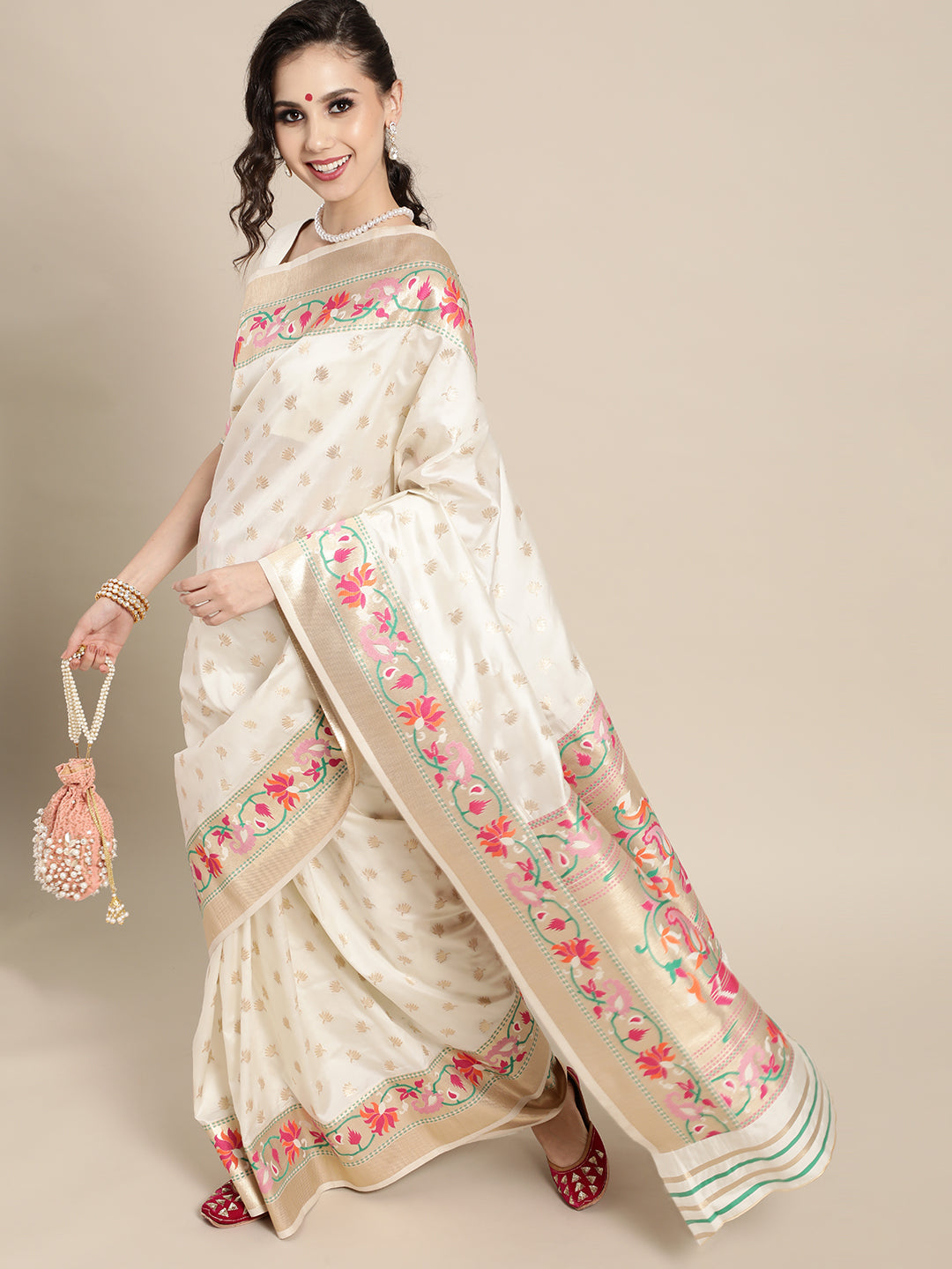 Saree Mall Off White & Golden Woven Design Banarasi Saree | Grocsy