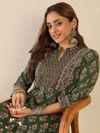 Indo Era Women Floral Printed Regular Sequinned Detail Pure Cotton Kurta with Trousers | Grocsy