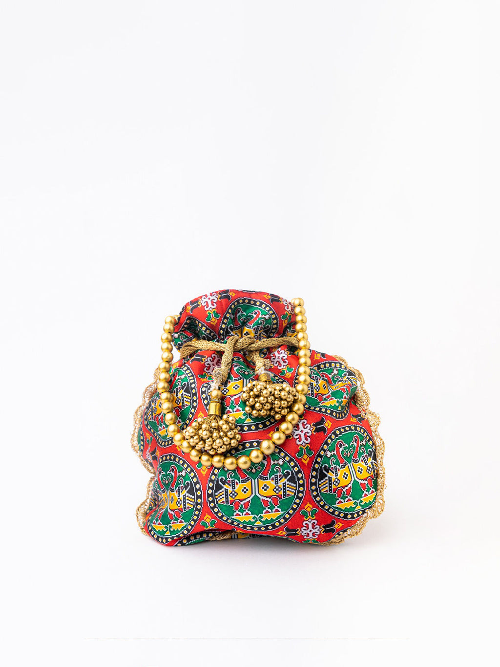 NR By Nidhi Rathi Red & Green Printed Potli Clutch | Grocsy