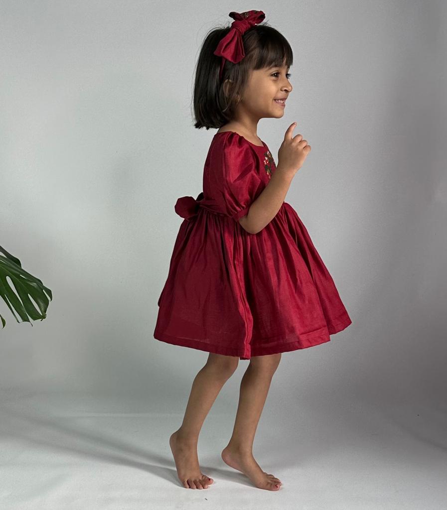 ArthLife Maroon Wreath Partywear Dress | Grocsy