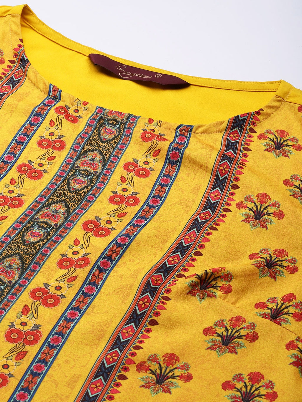 Sangria Women Yellow Ethnic Motifs Printed Kurta with Trousers | Grocsy