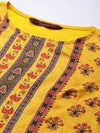 Sangria Women Yellow Ethnic Motifs Printed Kurta with Trousers | Grocsy