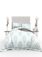 THE WHITE MOSS Blue & Grey Ethnic Motifs 350 TC Cotton King Bedsheet with 2 Pillow Covers | Grocsy