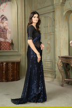 Dishitha Creation Indian Women's Designer Georgette Sequence Saree - Blue | Grocsy