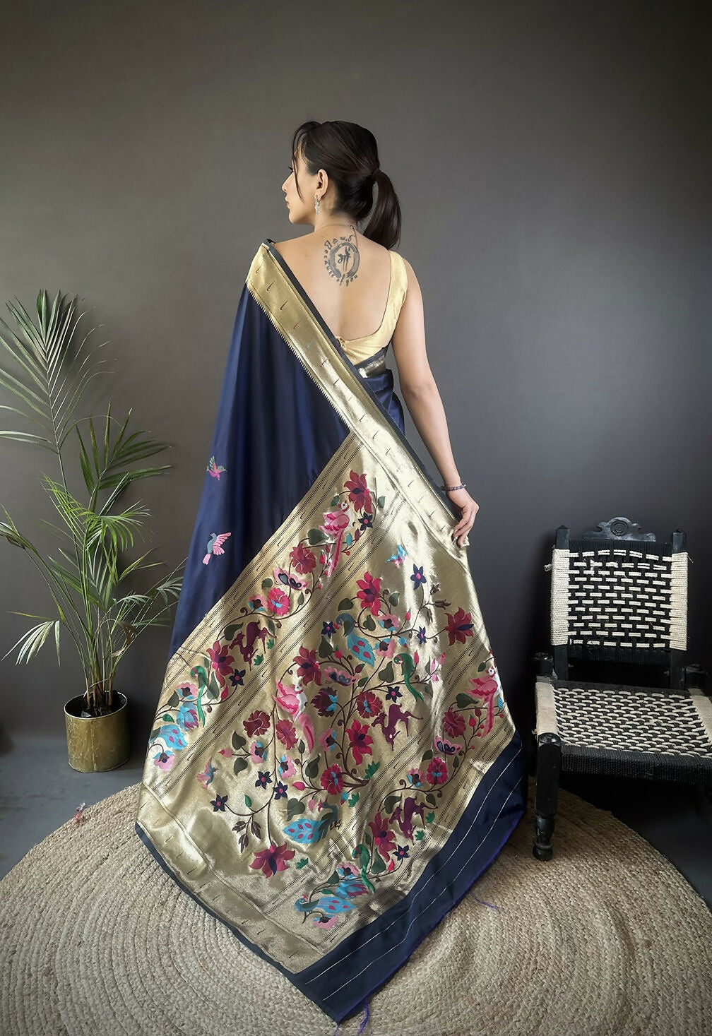 Joban Fashion Navy Blue Floral Paithani Sarees | Grocsy