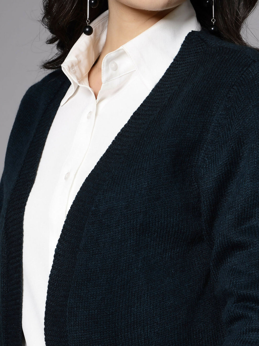Women Teal Acrylic Solid Cardigan - Wool Trees | Grocsy