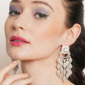 Long Diamond Studded Dangler Earrings- Ruby Raang | Grocsy
