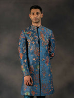 Navy Blue Coral Voyage Hand Embroidered Indowestern Sherwani by Hilo Design | Grocsy