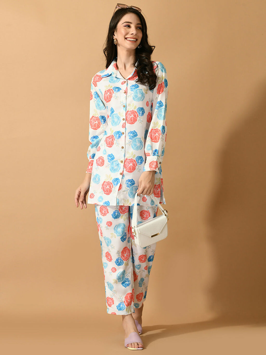 Myshka Women's White Printed Shirt With Trousers | Grocsy