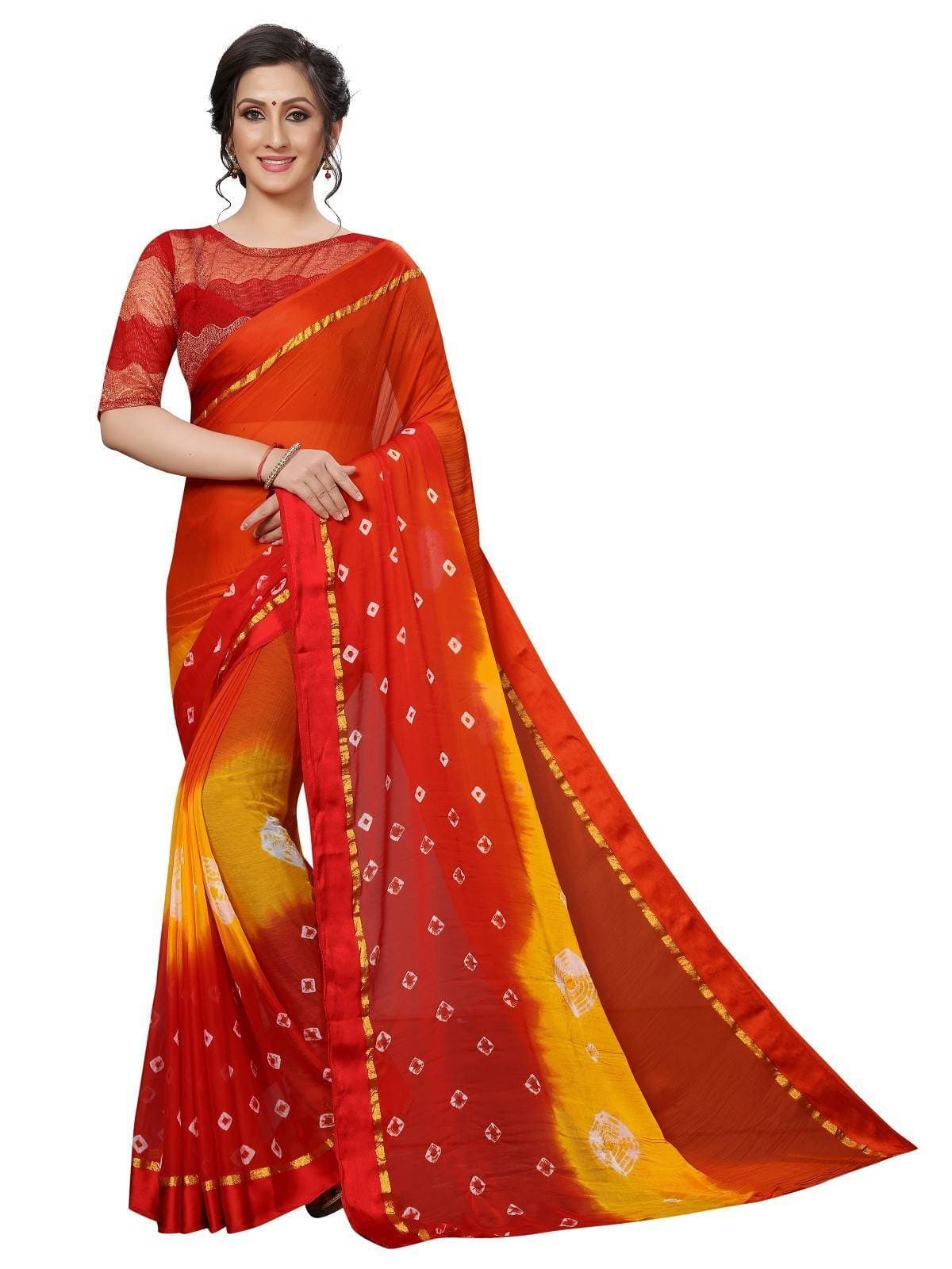 Vamika Red Chiffon with Satin Border Designer Saree | Grocsy