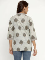 Miravan Women's Brown Floral Printed Pure Cotton Tunic | Grocsy
