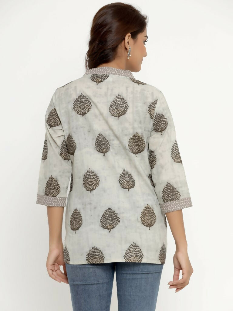 Miravan Women's Brown Floral Printed Pure Cotton Tunic | Grocsy
