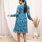 FIORRA Women's Navy Blue Georgette Floral Printed Western Dress | Grocsy