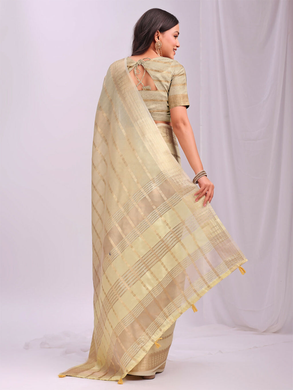 Shree Shyam Fashion Organza Gold Saree | Grocsy