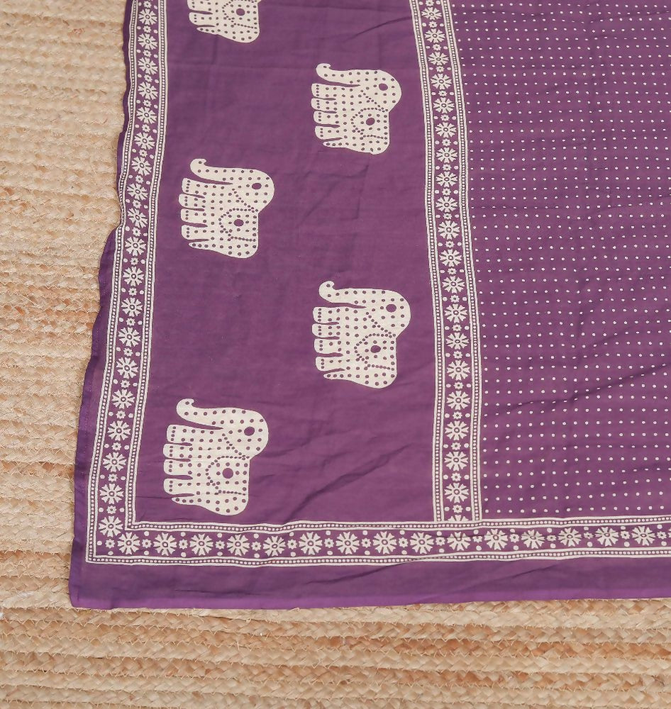 Miravan Womens Purple Cotton Animal Print Kurta With Palazzo And Dupatta | Grocsy