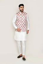 Joban Fashion White Colored Art Silk Fabric Kurta, Jacket With Straight Fit Pant | Grocsy