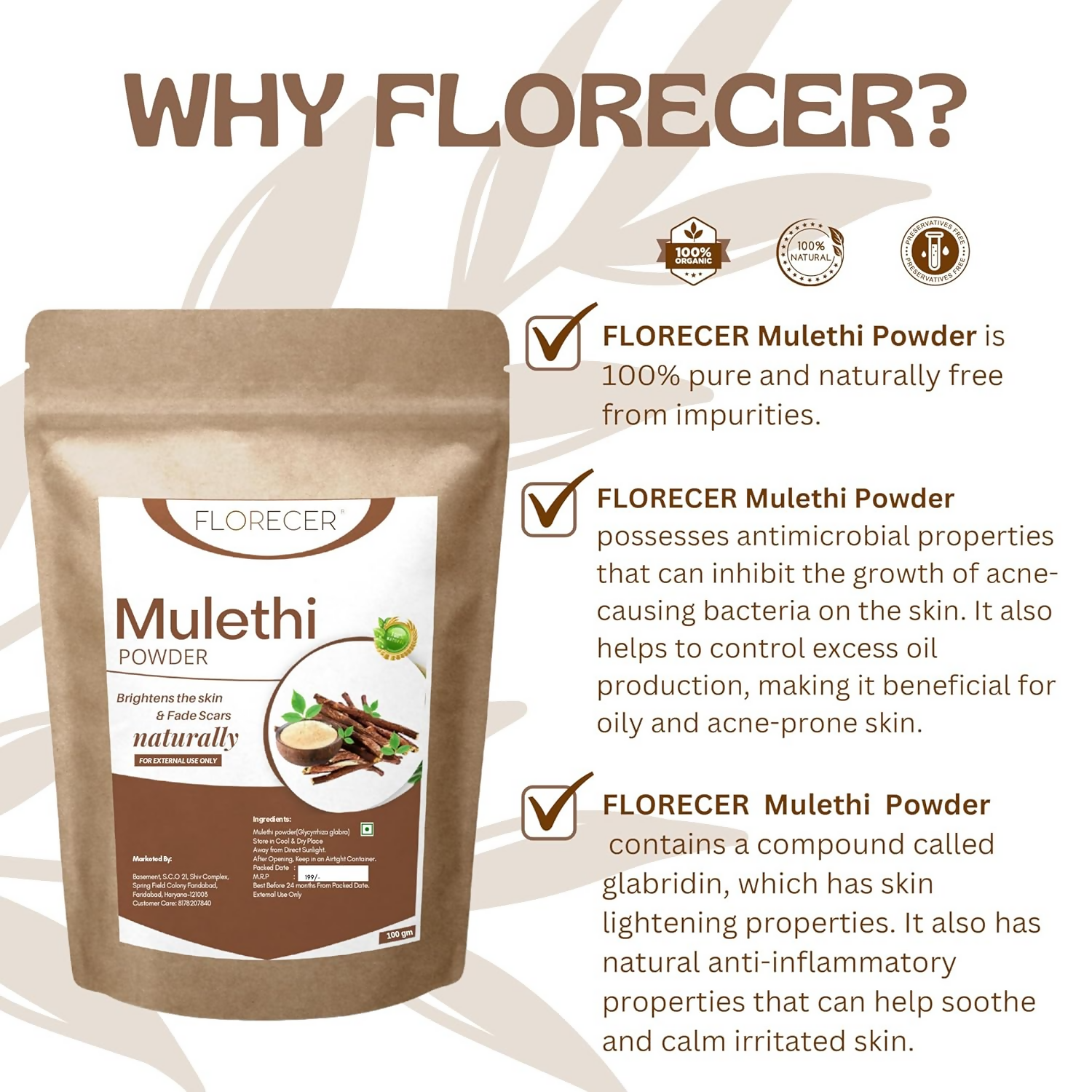 Florecer Mulethi Powder For Face | Grocsy
