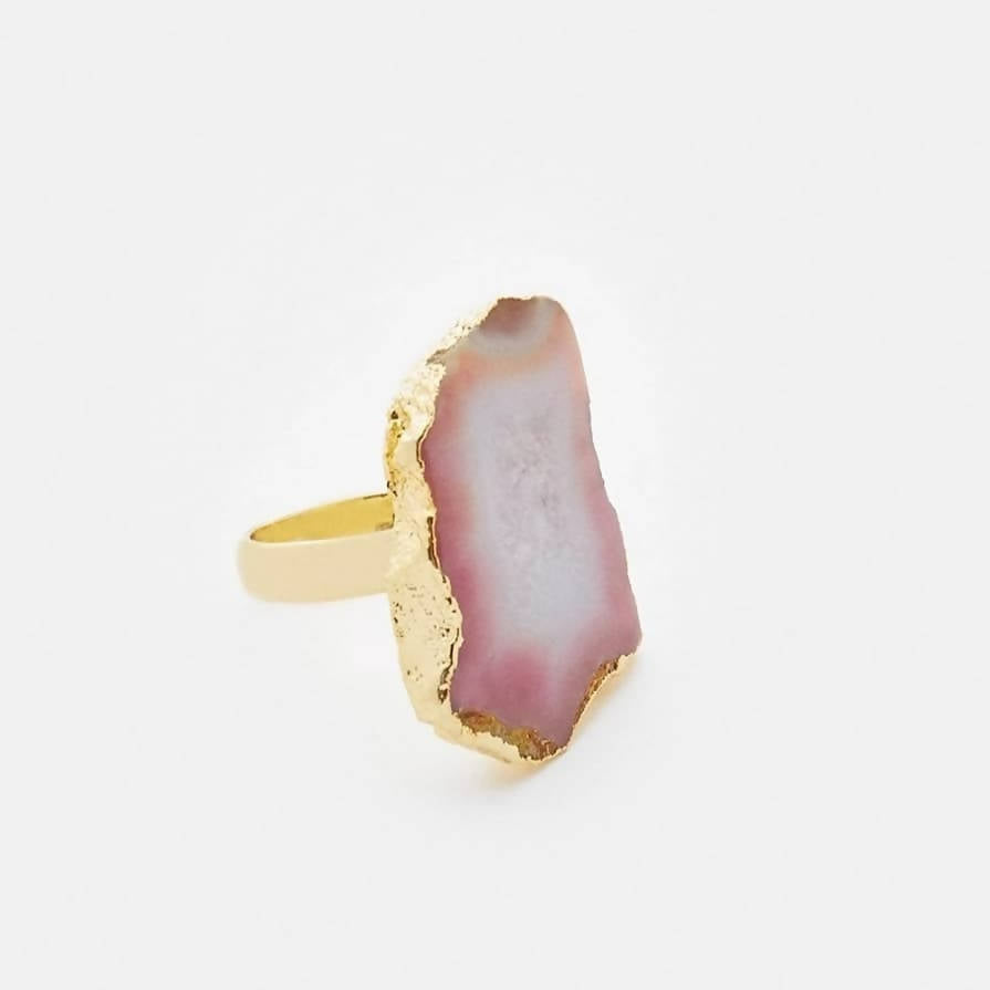Bling Accessories Coral Agate Natural Stone Statement Finger Ring | Grocsy