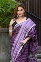 Beatitude Lavender Cotton Jacqaurd Border Tangail Handloom Saree | Grocsy