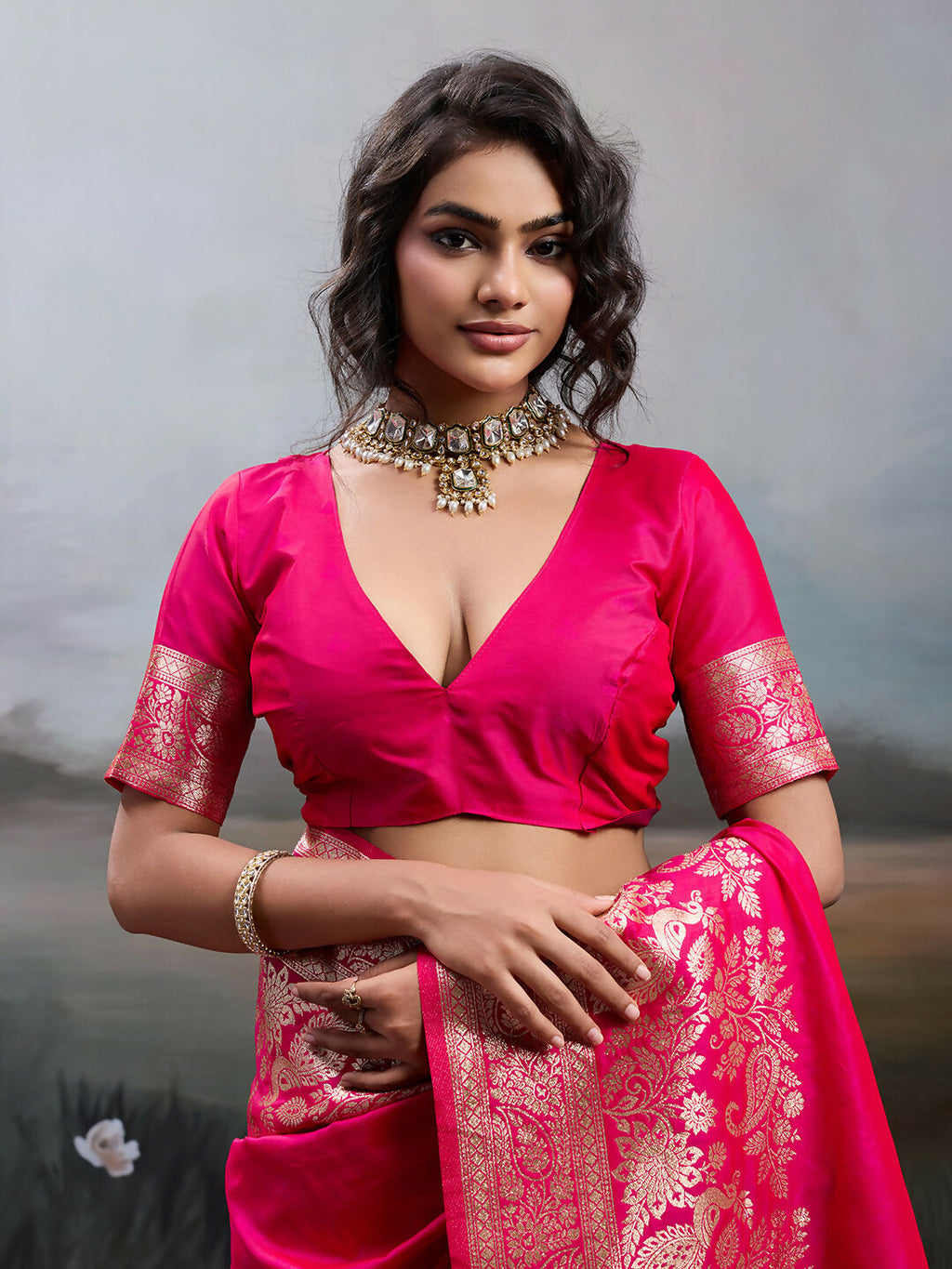 Shree Shyam Fashion Pink Silk Blend Saree | Grocsy
