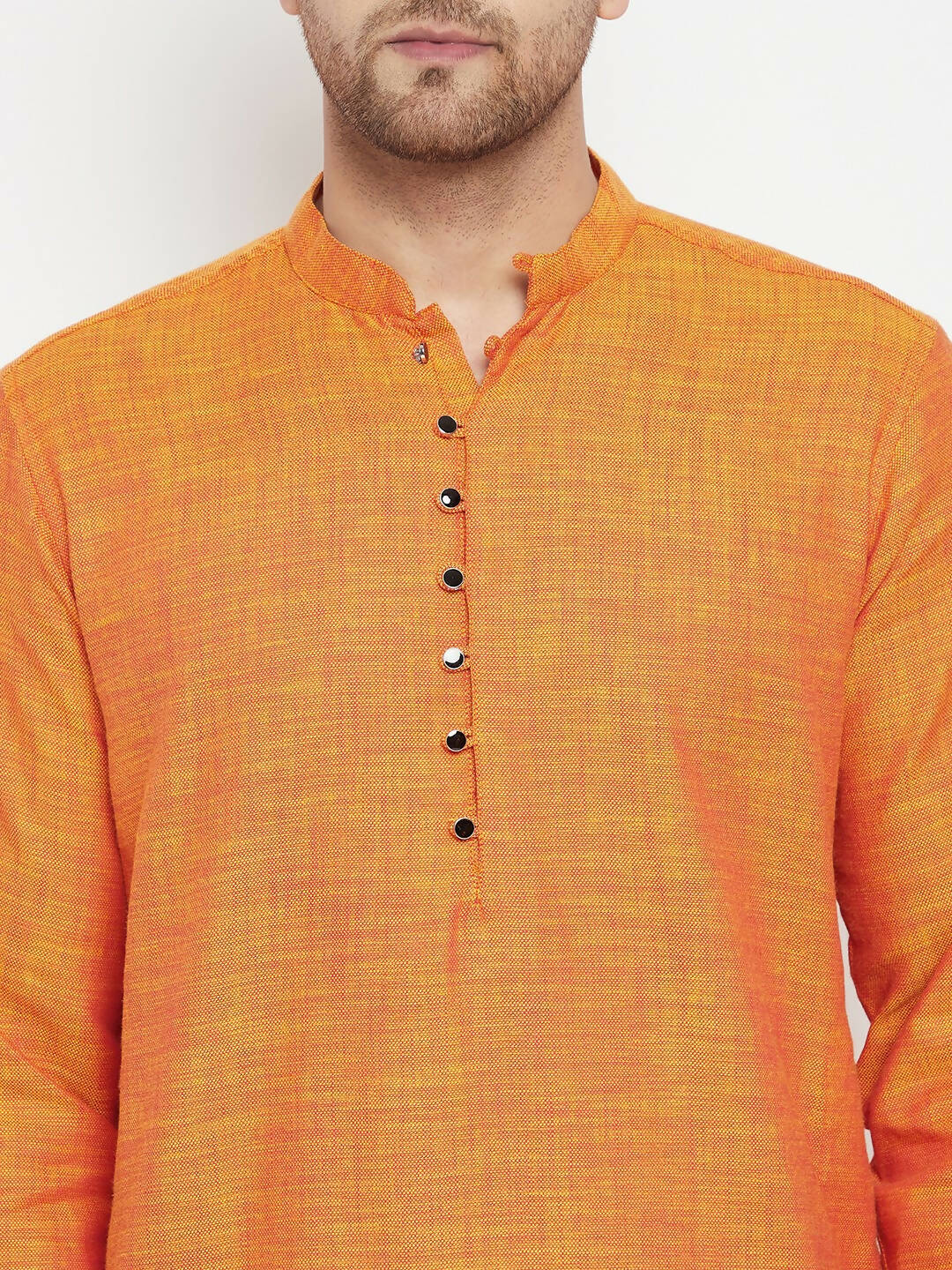 Even Apparels Orange Pure Cotton Long Men's Kurta With Band Collar | Grocsy