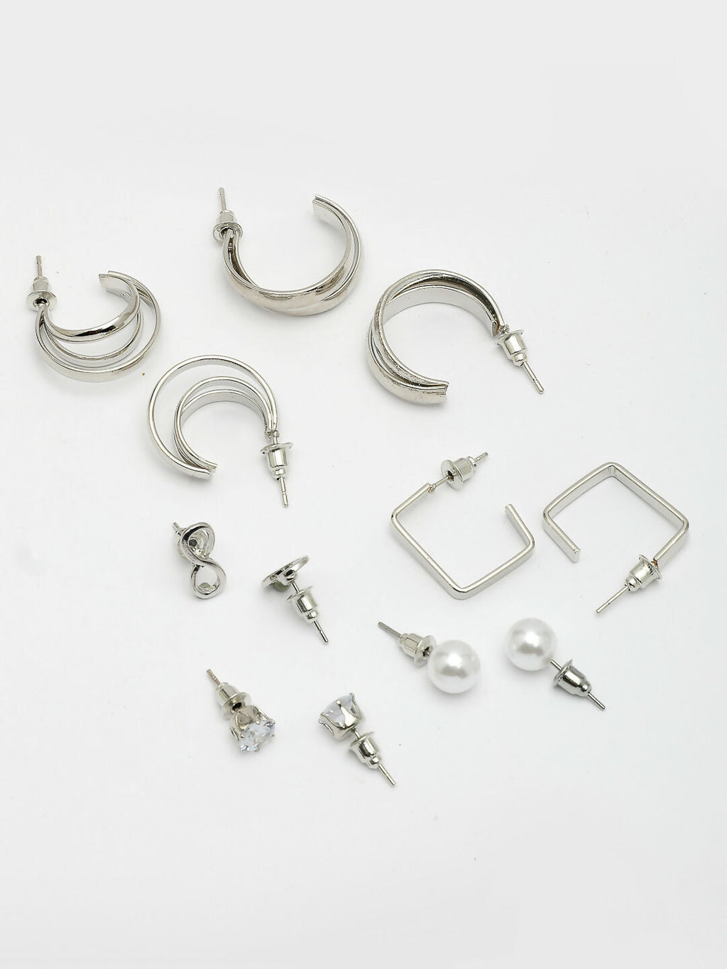 NVR Women's Set of 6 Silver-Plated Contemporary Half Hoop Earrings | Grocsy