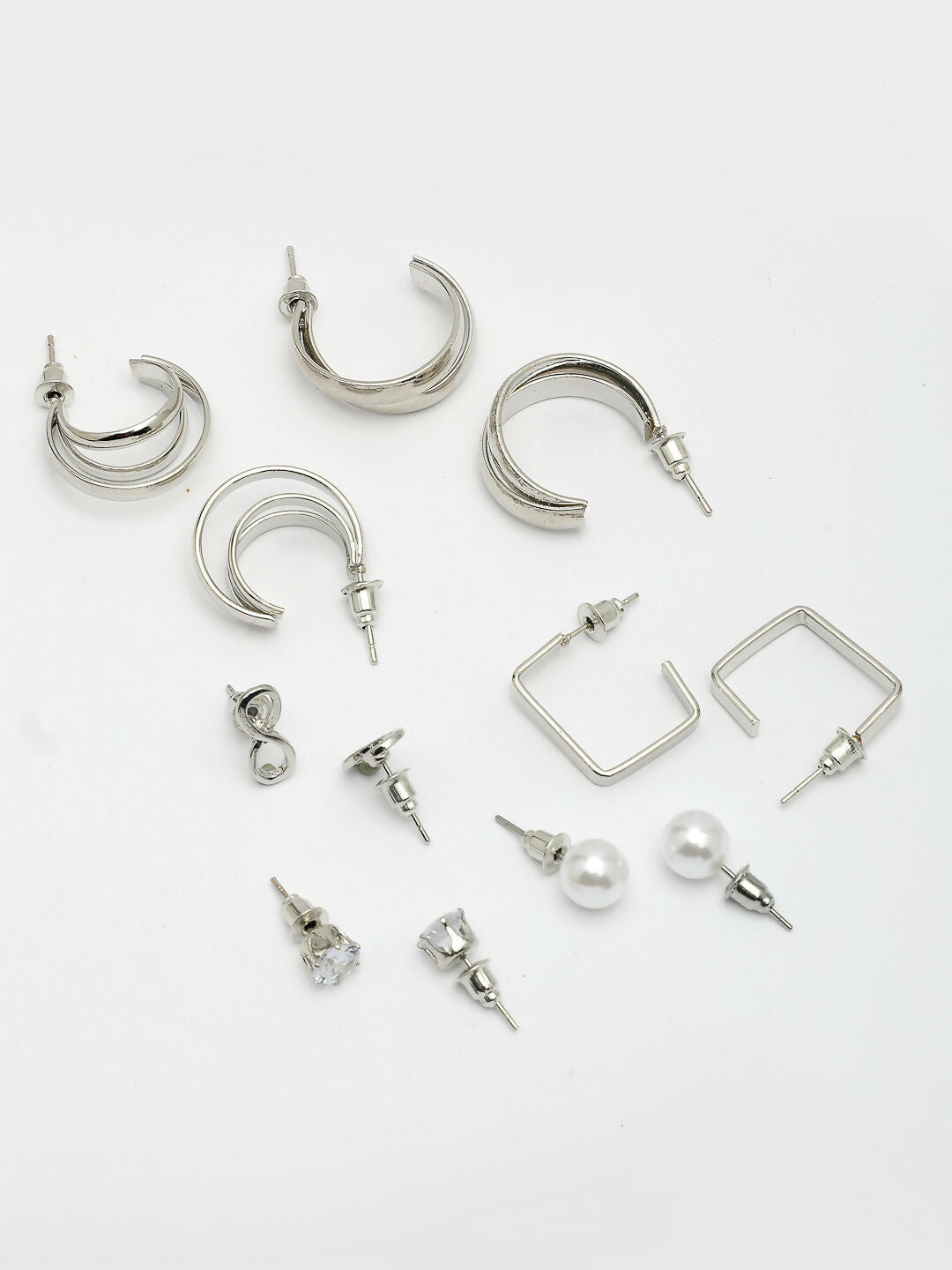 NVR Women's Set of 6 Silver-Plated Contemporary Half Hoop Earrings | Grocsy