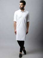 Even Apparels White Color Pure Cotton Solid Men's Kurta With Shirt Collar (SLD1203) | Grocsy